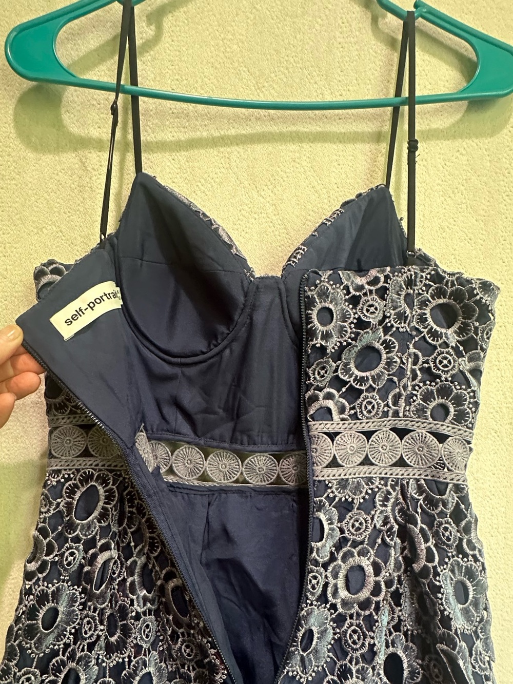 Self-Portrait Azaelea Floral Embroidery Cut-Out Midi Strap Dress in Navy Sz 4 - Picture 8 of 15